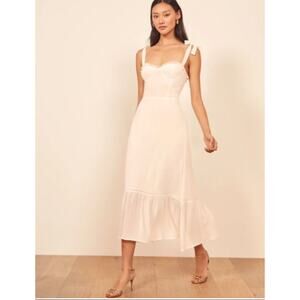 Reformation Adler Ivory Midi Dress Size 0 Smocked Back Ruffle Hem Cottagecore